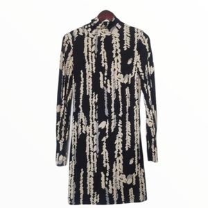 Trina Turk Silk Cream & Black Leaf Dress